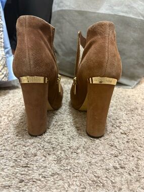 Michael Kors Cognac Suede High Block Heel Ankle Booties